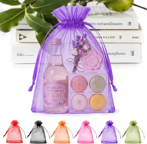 Miniatura 18 de ANZNKU Paquete de 50 bolsas de organza surtidas de 6 x 9 pulgadas, bolsas de malla con cordón, bolsa de malla para regalos, bolsa de organza grande