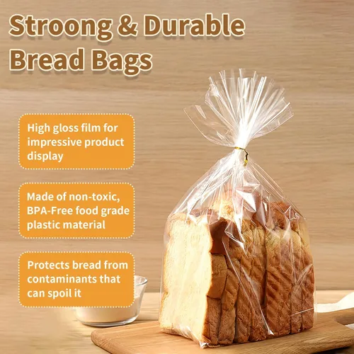 Miniatura 5 de Bolsas de pan con lazos, 100 bolsas de pan transparentes para pan casero y 100 lazos, bolsas de pan ajustables reutilizables de plástico, bolsas
