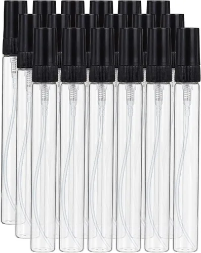 BENECREAT 25 piezas de 0.3 fl oz mini tubos de pulverización de niebla fina de vidrio transparente botellas de perfume vacías de viaje con tapas