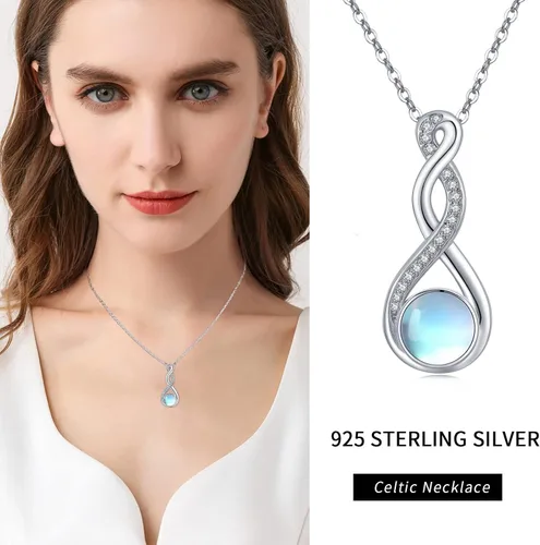Miniatura 7 de Twoowl Collar de nudo celta de plata de ley 925 collar con colgante irlandés de buena suerte joyería de piedra lunar infinita regalos para mujeres