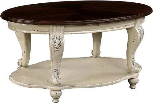 Miniatura 11 de Mesa de café ovalada de madera para sala de estar, mesa de café de dos niveles de madera maciza con estante de almacenamiento abierto, mesa