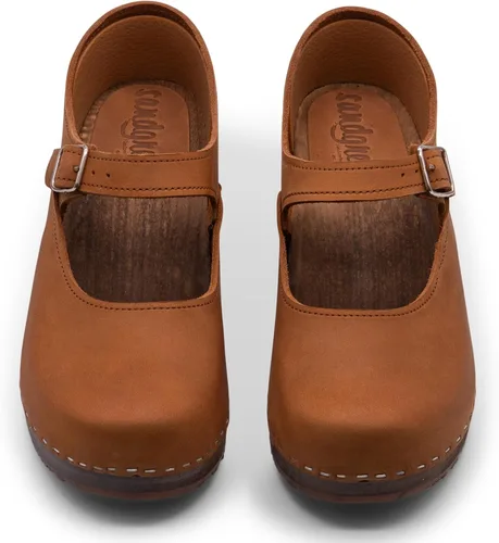 Miniatura 7 de Sandgrens Zuecos de madera sueca hechos a mano para mujer, sandalias de tacón bajo Mary Jane
