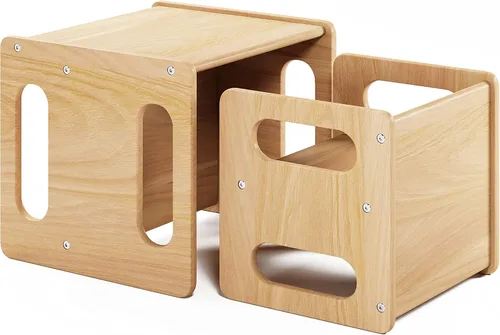 Montessori - Juego de mesa y silla de destete, madera dura, escritorio para lectura de niños pequeños, hora de aperitivos, sala de juegos, cubo de
