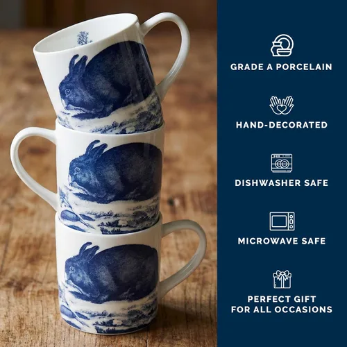 Miniatura 3 de Caskata Bunnies Blue - Juego de 4 tazas de porcelana de gran tamaño, sin plomo, de alta calidad, para entretenimiento o uso diario, tazas de fiesta
