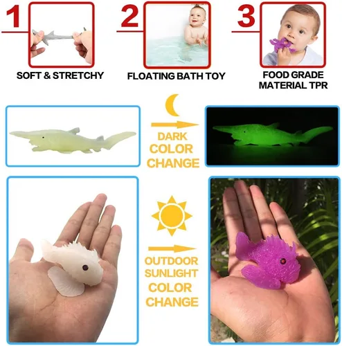 Miniatura 4 de Paquete de 18 animales marinos surtidos, conjunto de juguetes de animales marinos de goma elásticos y flotantes, mini figuras realistas de vida