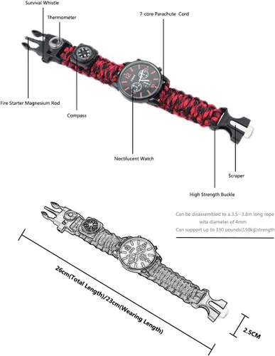 Miniatura 3 de Pulsera de supervivencia deportiva al aire libre, 7 núcleos Paracord Mountaineer Noctilucente Reloj de emergencia Herramientas de primeros auxilios