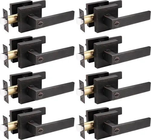 Miniatura 16 de Priobrico - Manija de puerta interior de bronce aceitado con cerradura, manijas de puerta de privacidad para dormitorio, perillas modernas de puerta