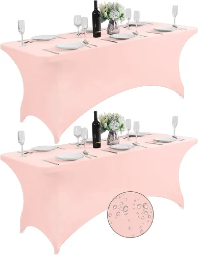 Miniatura 25 de SuperO - Paquete de 2 manteles de elastano impermeables para mesas de 6 pies, mantel elástico universal ajustable para fiestas, banquetes, bodas