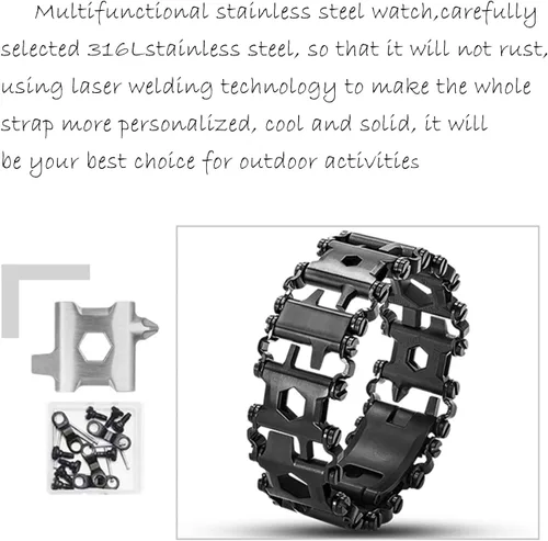 Miniatura 3 de Pulsera de herramientas de acero inoxidable ONELANKS para hombres, compatible con LEATHERMAN TREAD y correa de reloj, 29 en 1, pulsera multifunción