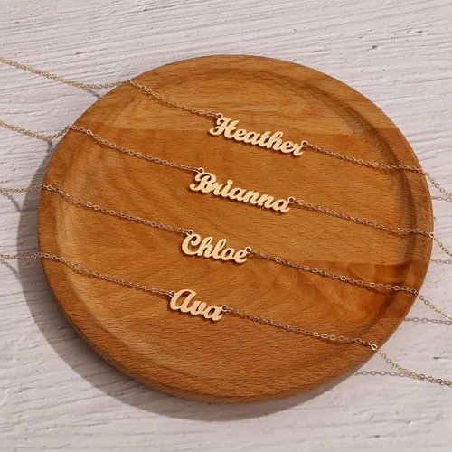 Miniatura 5 de Collar personalizado con nombre, chapado en oro de 14 quilates, collares personalizados para mujeres, joyas con nombre, collares de placa con nombre