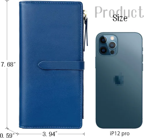 Miniatura 24 de Billeteras delgadas para mujer, tarjetero RFID plegable con bolsillo con cremallera, Mandala azul, Delgado
