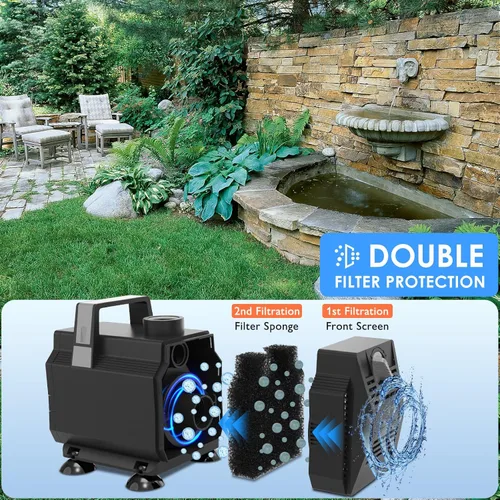Miniatura 4 de Bomba de agua sumergible 1200GPH/70W Bombas de fuente con control de flujo, bomba de estanque sumergible para exteriores con cable de alimentación