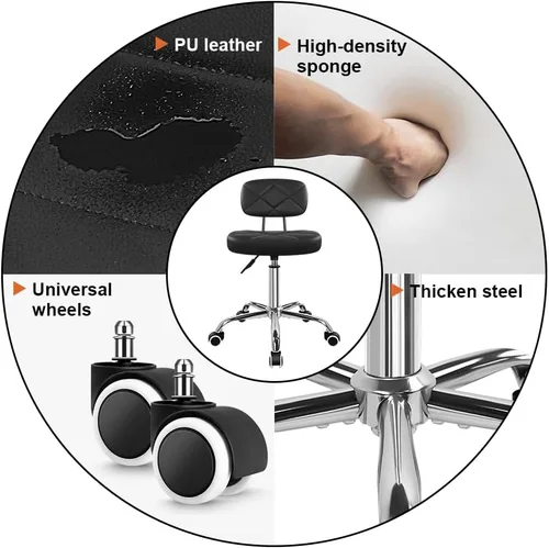 Miniatura 5 de KKTONER Silla de oficina con taburete de oficina trasero con ruedas, altura ajustable, taburetes cuadrados para redactar trabajo en casa (negro)