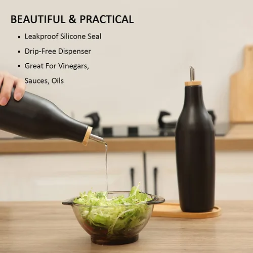 Miniatura 4 de HOMCDALY Dispensador de aceite de oliva de cerámica para cocina, dispensador de botellas de aceite y vinagre de gres de 16 oz, botella dispensadora