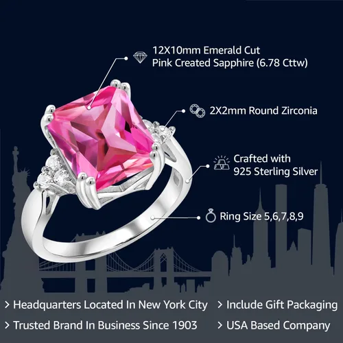 Miniatura 52 de Gem Stone King Anillo de compromiso con piedra natal de 5-10 quilates para mujer, plata de ley 925, corte esmeralda de 0.47 x 0.394 pulgadas, anillo