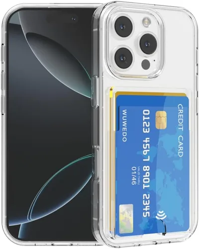 Miniatura 23 de 【Actualización】 Funda tipo cartera transparente para iPhone 13, antiamarilleo, delgada, parachoques de TPU + funda trasera de policarbonato con 2