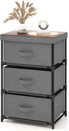 Miniatura 13 de GOFLAME Cómoda de tela con 2 cajones, mesita de noche para dormitorio, mesita de noche con contenedores y asas de tela extraíbles, mesa auxiliar