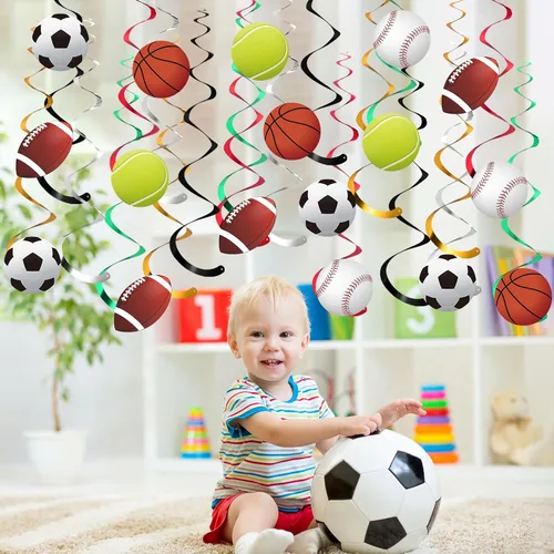 Miniatura 6 de Dianelhall 30 juegos de decoraciones de remolinos colgantes para fiestas deportivas, baloncesto, fútbol, béisbol, tenis, serpentinas de techo