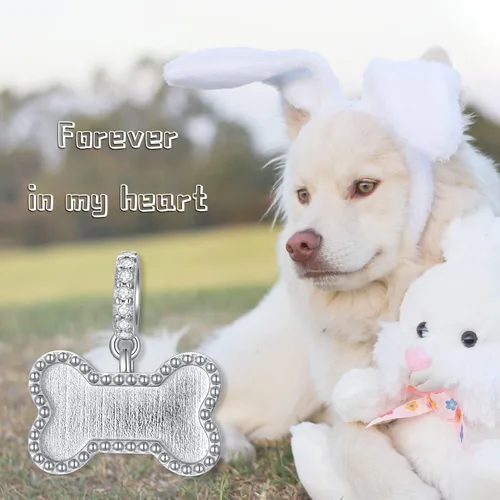 Miniatura 18 de LONAGO Abalorio personalizado con foto de plata de ley 925 con diseño de hueso de perro para pulsera