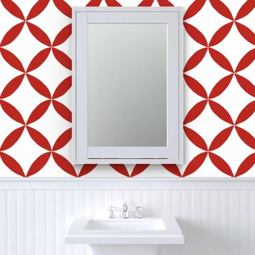 Miniatura 9 de Muestro de papel tapiz extraíble, círculo geométrico rojo, pétalos blancos, minimalista, floral, a gran escala, medio, cuatro pétalos, Scandi, casa