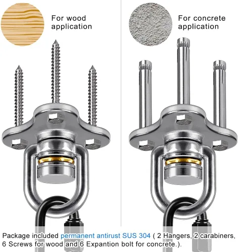 Miniatura 6 de SELEWARE Gancho giratorio de alta resistencia, gancho giratorio de 360 grados con mosquetón, accesorios de columpio para interiores y exteriores