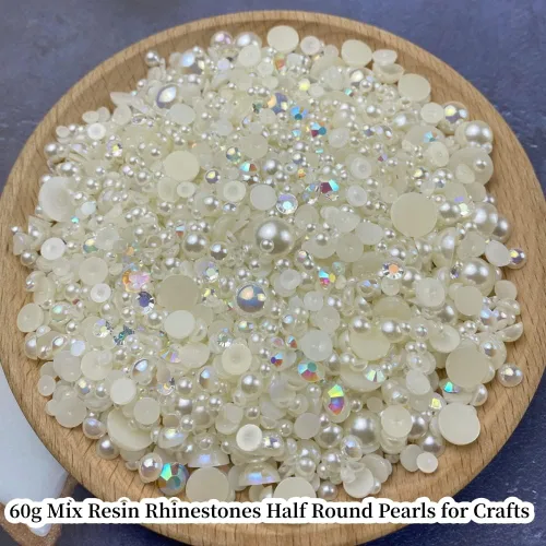 Miniatura 3 de Mezcla de perlas planas y diamantes de imitación, 2.16 oz de diamantes de imitación de resina semiredondas para manualidades, 0.116 in - 0.394 in