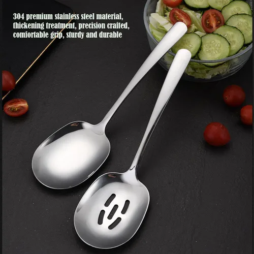 Miniatura 2 de Juego de cucharas de servir extra grandes, cuchara ranurada de acero inoxidable 18/8 y cuchara de servir, juego de cucharas de bufé de 9.8 pulgadas