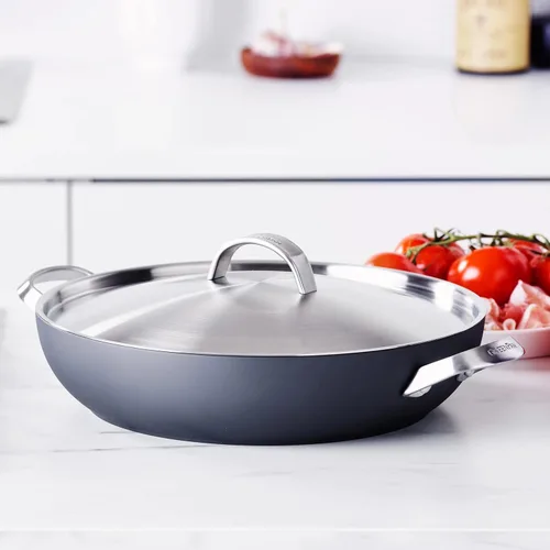 Miniatura 5 de GreenPan Paris Pro - Sartén antiadherente de cerámica anodizada saludable, de 11 pulgadas con 2 asas y tapa de acero inoxidable, sin PFAS, apta