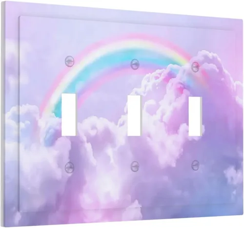 Miniatura 101 de Rainbow in the Clouds - Placas de Pared de Doble Interruptor de 2 Posiciones, Panel de Arte Rosa, Cubierta de Interruptor de Luz, Placa Frontal Arco