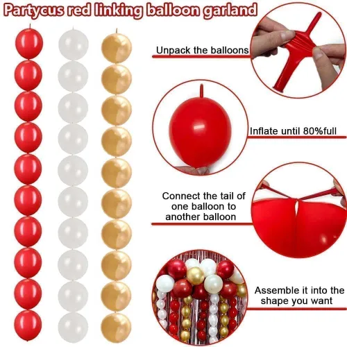 Miniatura 4 de Arco de globos de oro rojo y blanco, doble relleno, kit de guirnalda de globos de enlace rojo, cortina de flecos para cumpleaños, despedida de Oro