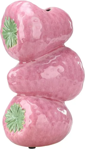 Miniatura 7 de Firlar Florero de cerámica con diseño de fresas para flores, decorativo, moderno, rosa, redondo, 4 x 3 x 8 pulgadas, boda, Navidad, regalo del día