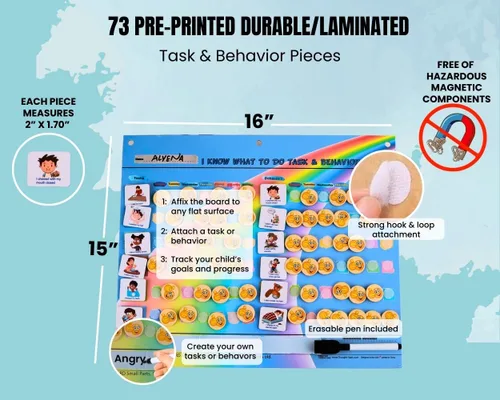 Miniatura 2 de Thought-Spot Tabla de recompensa de comportamiento para niños Tabla de tareas y comportamiento con 41 piezas de tareas, 32 piezas