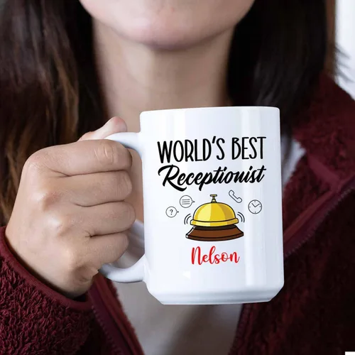 Miniatura 6 de World's Best - Taza de café blanca de recepcionista de 11 onzas, 15 onzas, taza de café de recepcionista personalizada, la mejor taza de viaje