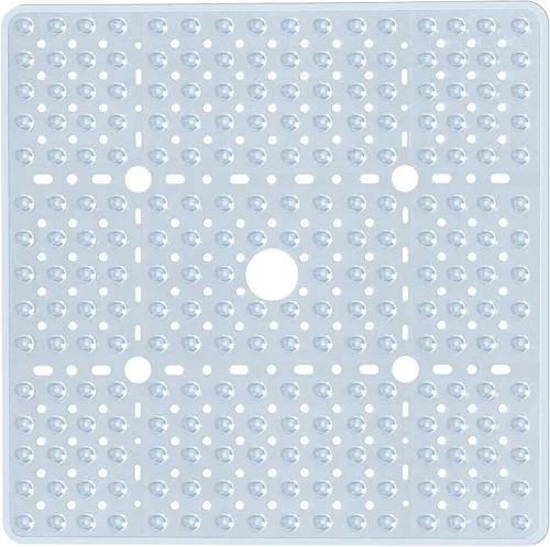 Miniatura 11 de Tapete de ducha cuadrado grande de 27 x 27 pulgadas, color negro, tapete antideslizante para ducha interior con grandes orificios de drenaje
