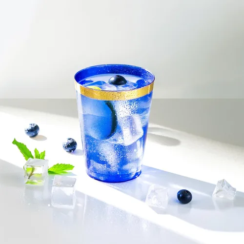 Miniatura 2 de Supernal 100 piezas de vasos de plástico azules, vasos desechables transparentes azules claros de 10 onzas con borde dorado, vasos de plástico