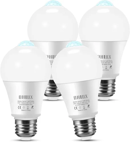 Miniatura 11 de OHLUX Bombillas con sensor de movimiento para exteriores, 13 W (equivalente a 100 W), bombilla LED de seguridad activada por movimiento