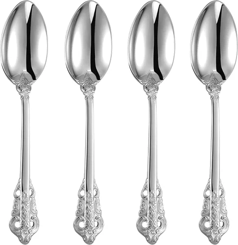 Miniatura 8 de KEAWELL Cuchara de lujo para cena, juego de 4, cucharadas de acero inoxidable 18/10, juego de cucharas de cubiertos, pulido con espejo, 7.8 pulgadas
