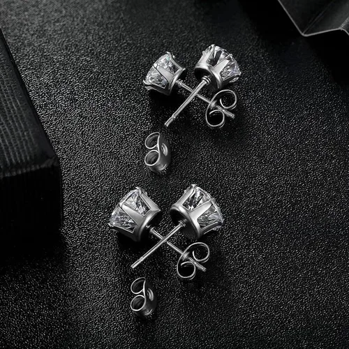 Miniatura 6 de MDFUN Juego de 6 pares de aretes tipo dormilona chapados en oro de 18 quilates, redondos 5A+ con circonita cúbica, hipoalergénicos, circonita cúbica