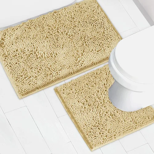 Juego de 2 tapetes de baño de chenilla, superabsorbentes, con fuerte respaldo antideslizante de PVC, tapetes de baño para baño, peludos y