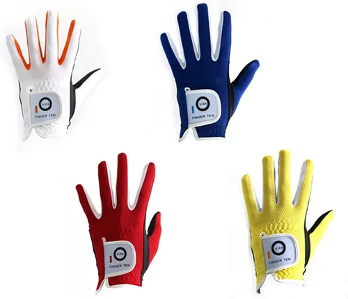 Miniatura 9 de FINGER TEN Guantes de golf para niños y niñas, mano izquierda y derecha, Dura Feel blanco, azul, rojo, amarillo, guantes de golf de valor extra