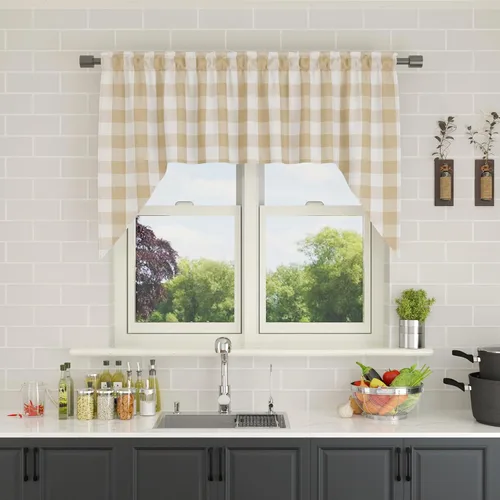 Miniatura 197 de Cenefas de cortina para ventana de 16 pulgadas de largo, 2 paneles de cuadros búfalo, cortinas pequeñas con bolsillo para barra, estilo clásico