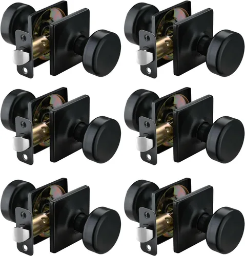 Miniatura 26 de Paquete de 6 pomos de puerta negros con roseta cuadrada, pomos de puerta Pismo con cerradura, manijas de puerta de privacidad interior para baño