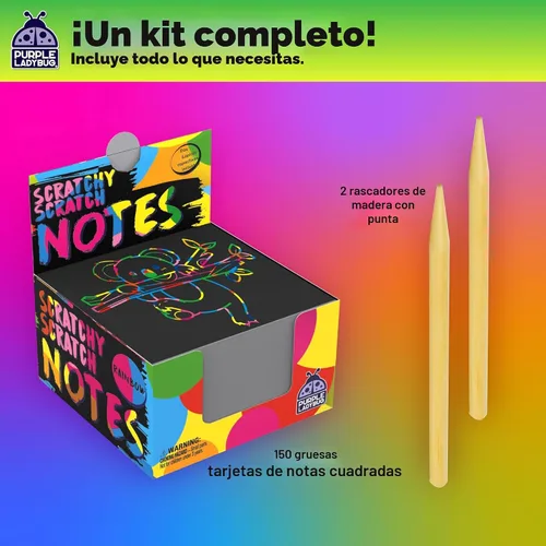 Miniatura 3 de Mininotas raspables: 150 hojas negras con holograma de brillo plateado o arco iris para niños, hojas para arte y manualidades y garabateo. Incluye