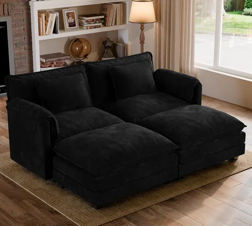 Miniatura 51 de ELUCHANG Sofá modular de gran tamaño de 79 pulgadas, cómodo sofá en forma de nube para sala de estar, sofá en forma de L con otomana, sofá de Negro
