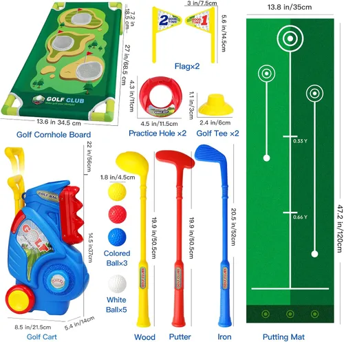 Miniatura 6 de Juego de Golf para Niños Pequeños para Niños y Niñas de 2 3 4 5 Años, Carrito de Golf Mejorado para Niños con Alfombrilla de Putting y Tablero