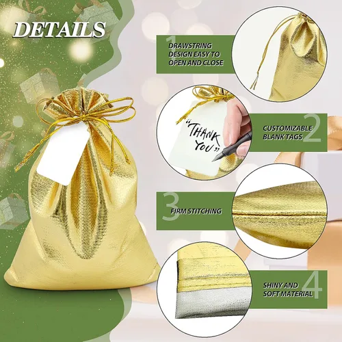 Miniatura 3 de DOYIDE 50 bolsas de regalo con cordón dorado, bolsas de joyería de 8 x 12 pulgadas, bolsas con cordón, bolsas brillantes para recuerdos de fiesta