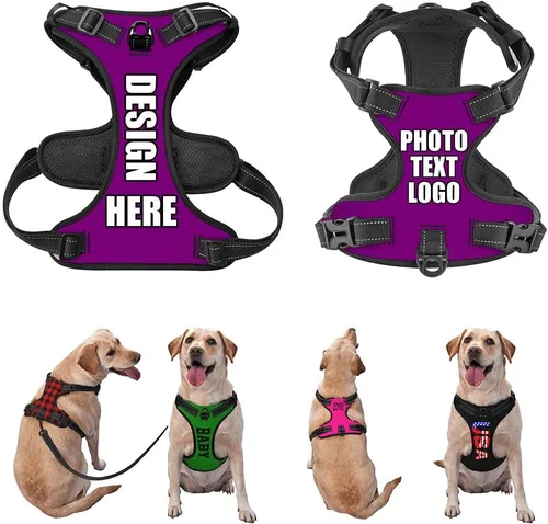 Miniatura 17 de Arnés para perro personalizado con nombre y número de teléfono, chaleco personalizado para perro, arnés reflectante ajustable para mascotas, beige, S