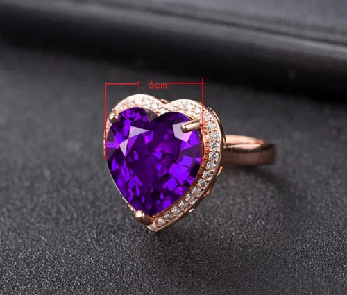 Miniatura 2 de Anillo de amatista morada con forma de corazón enorme para mujer, con diamantes de imitación, compromiso de boda, compromiso, anillo de apertura