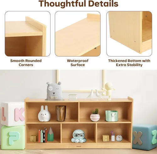 Miniatura 6 de Bateso Organizador de almacenamiento de juguetes para habitación de niños, estantería de madera para niños, para aula, organizador de almacenamiento