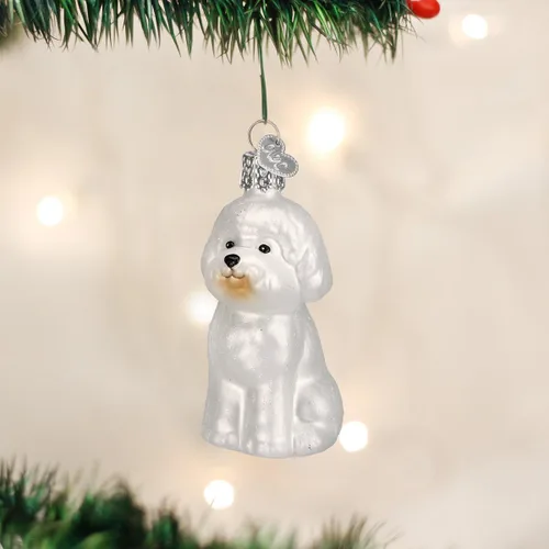 Miniatura 2 de Old World Christmas Bichon Frise - Adorno de vidrio soplado para árbol de Navidad, decoración navideña artesanal, colección de perros
